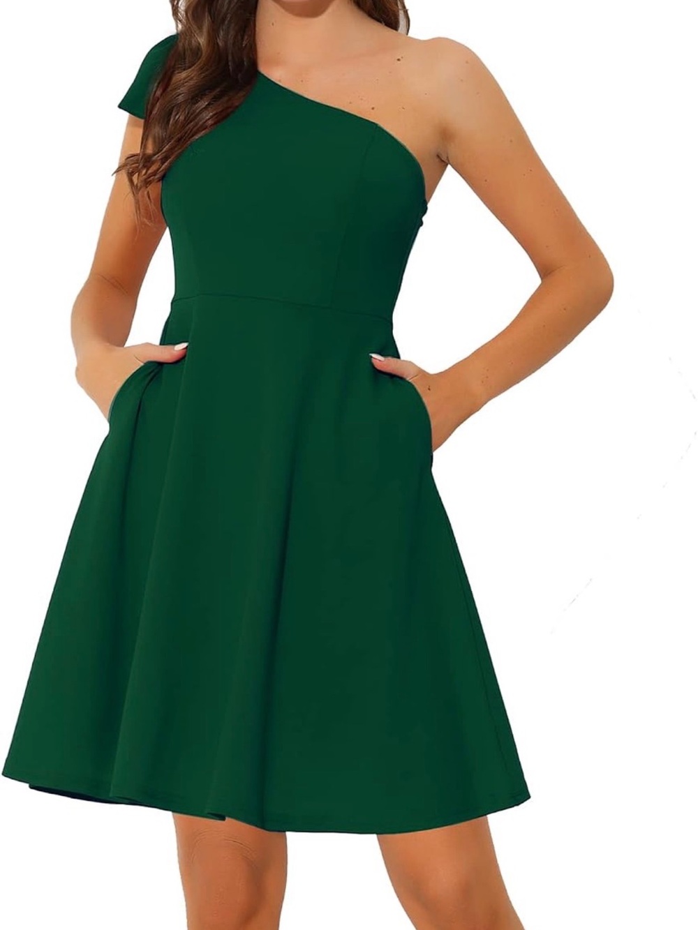 NWT Allegra K One-Shoulder Green Fit-and-Flare Dress, Medium